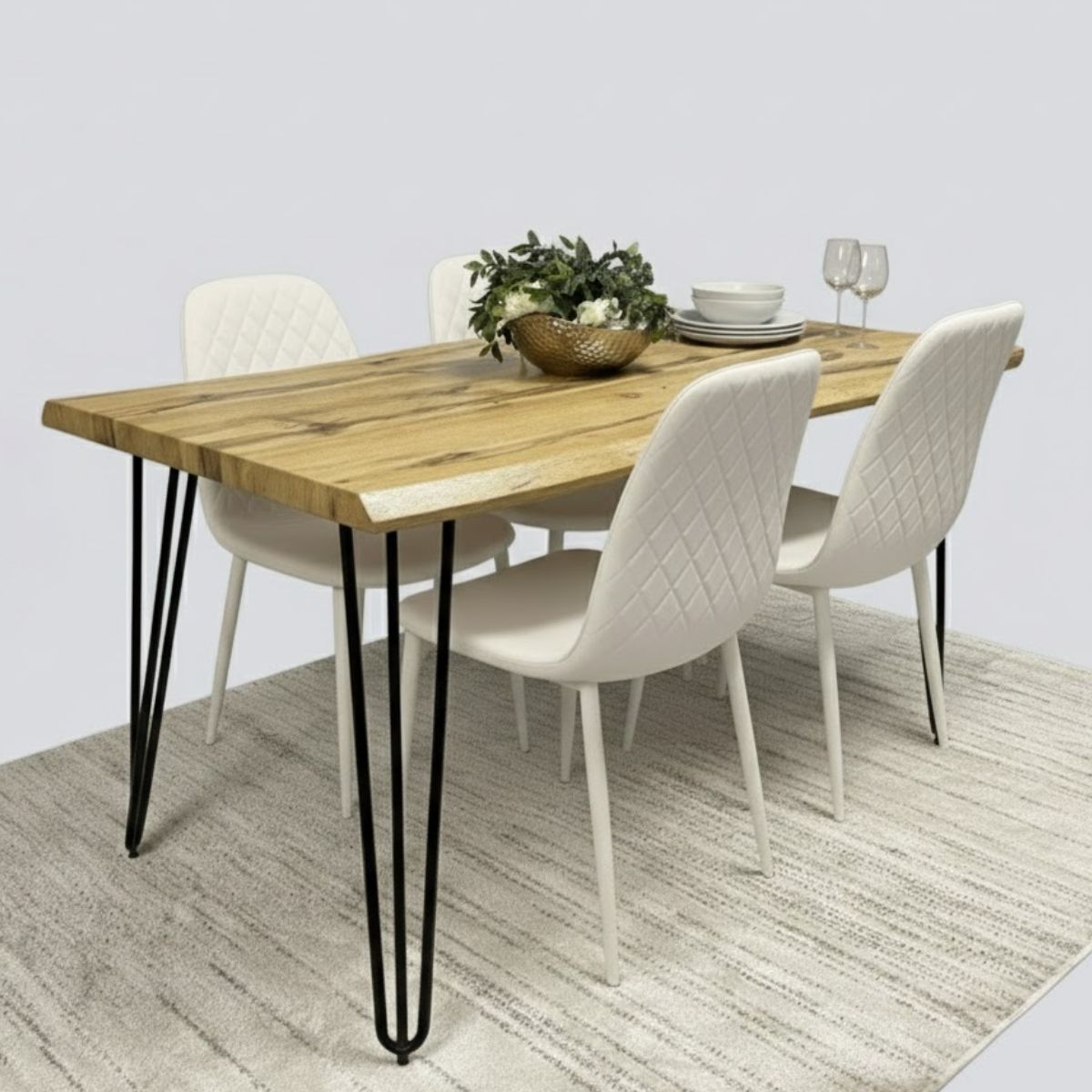 KOSY KOALA Modern Dining Table Set and 4 Cream Faux Leather Chairs