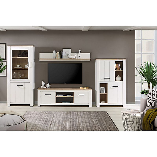 Etagère murale 160 cm blanc mat et décor bois clair - LEANE