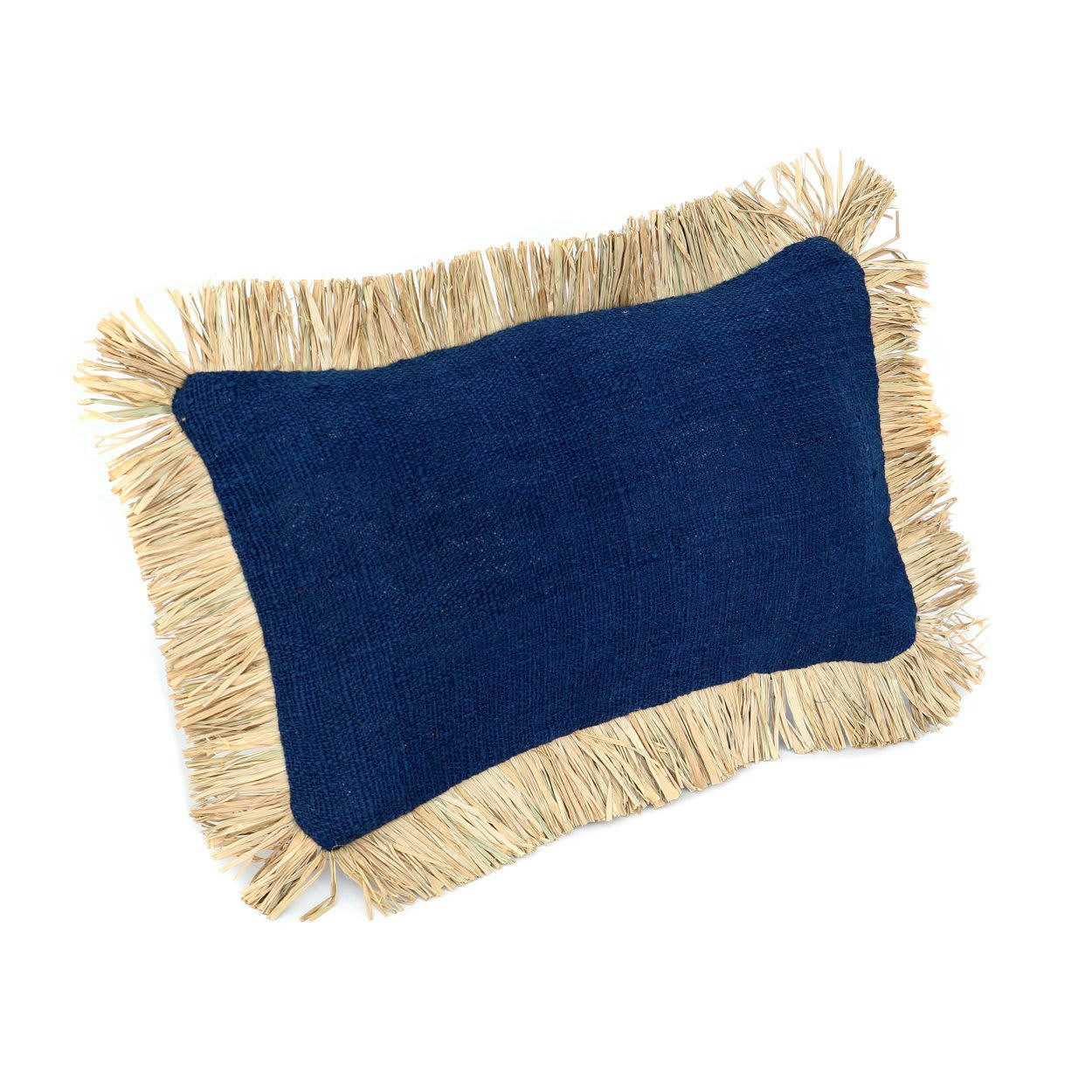 SAINT TROPEZ - Coussin en coton et raphia bleu naturel 30x50