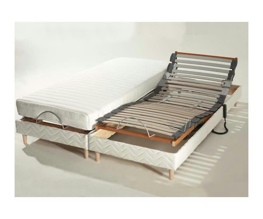 RELAX SOM BLANC - Lot de sommiers avec réglage fermeté au niveau lombaire 2x80x200