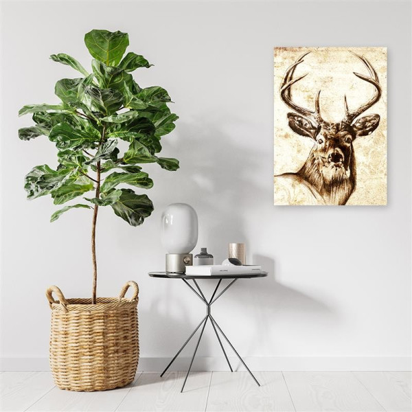 Feeby Obraz, Malowany jeleń vintage brazowy 40x60