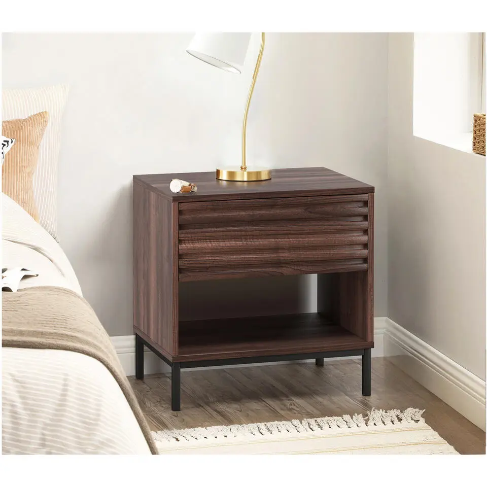 Celine - Nachtkastje met 1 lade in walnoot spaanplaat