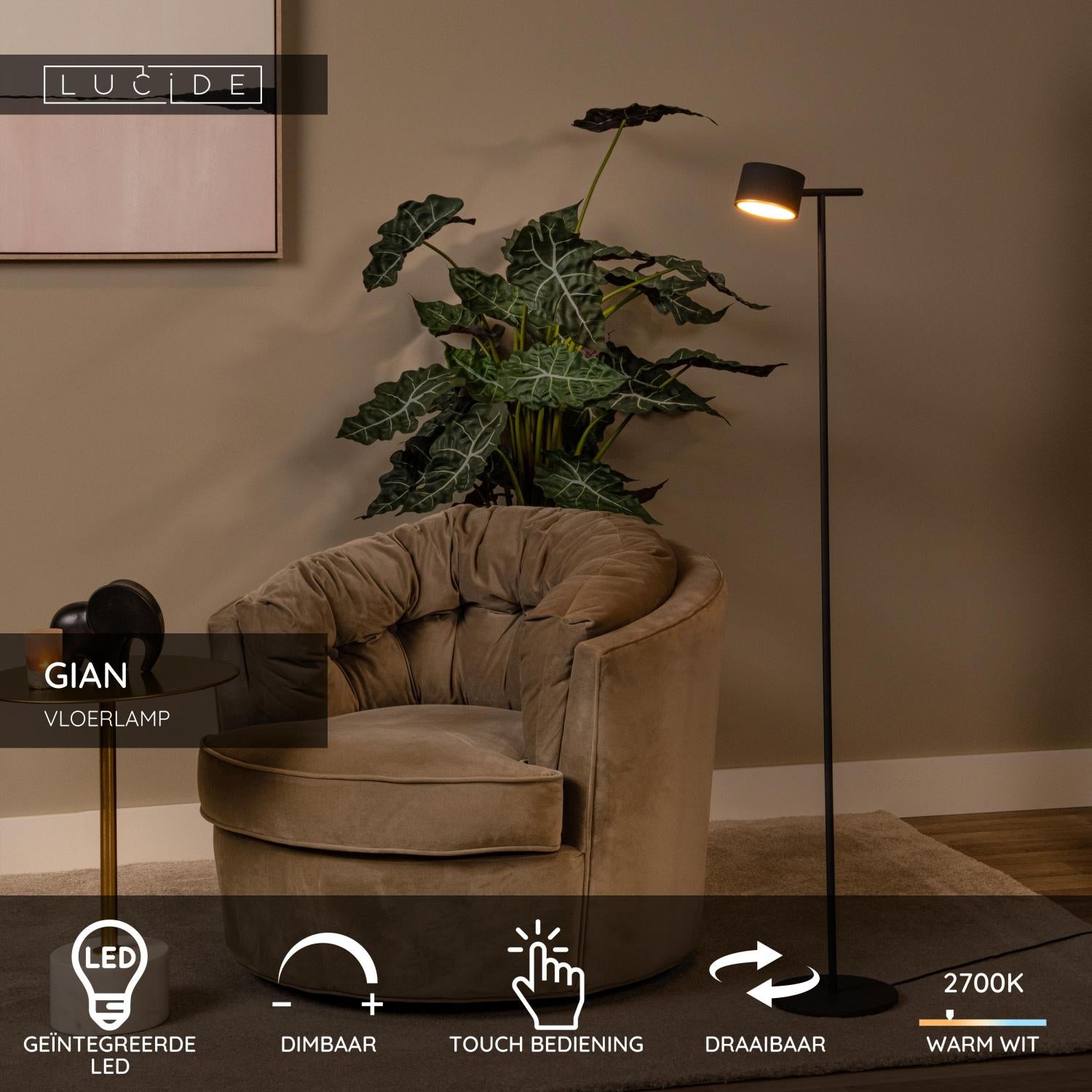 Lucide GIAN Vloerlamp - Zwart