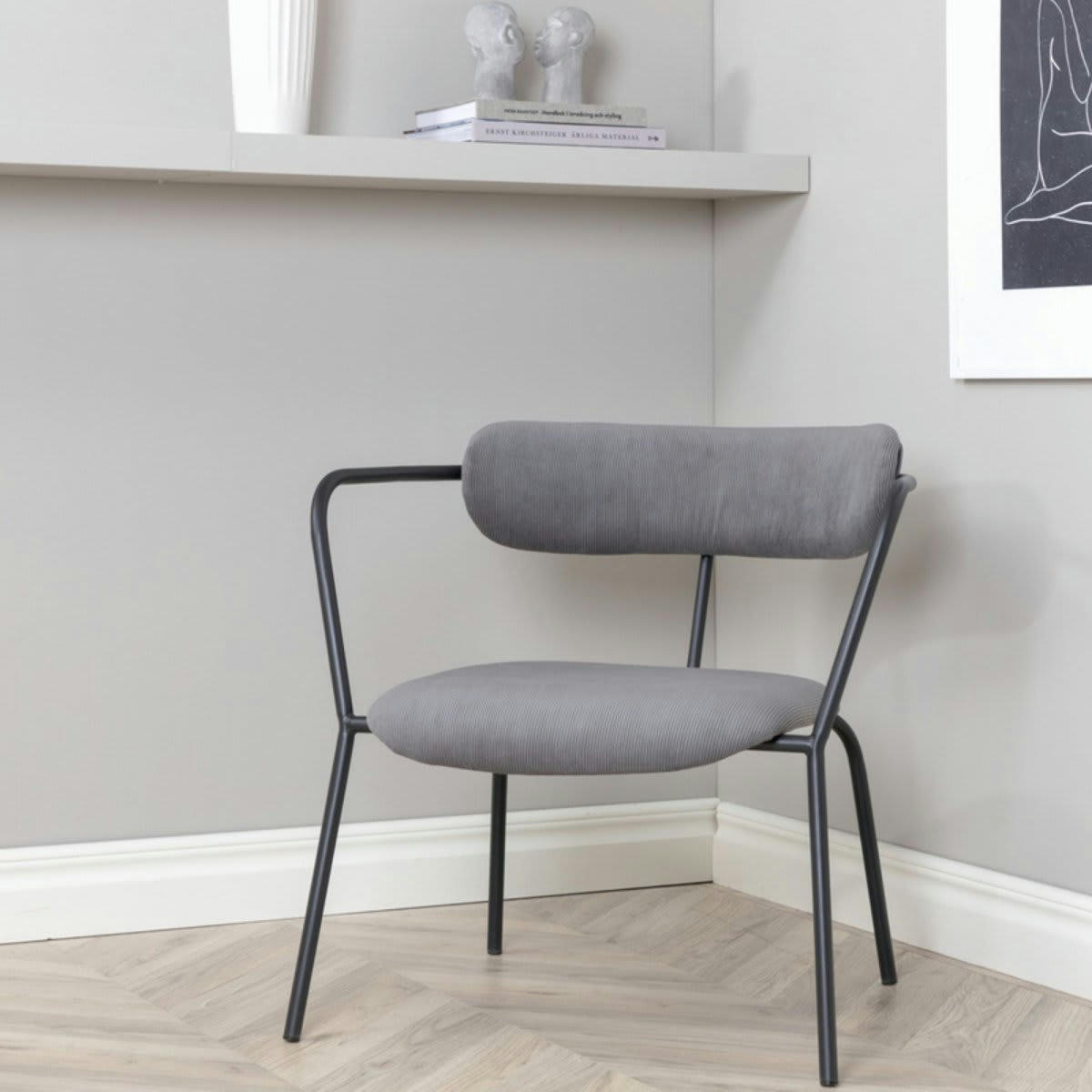 BUFFY - Fauteuil minimaliste en velours côtelé et métal