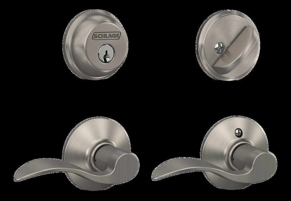 Schlage Single-Cylinder Deadbolt Door Lock with Passage Lattitude Lever Combo, Satin Nickel