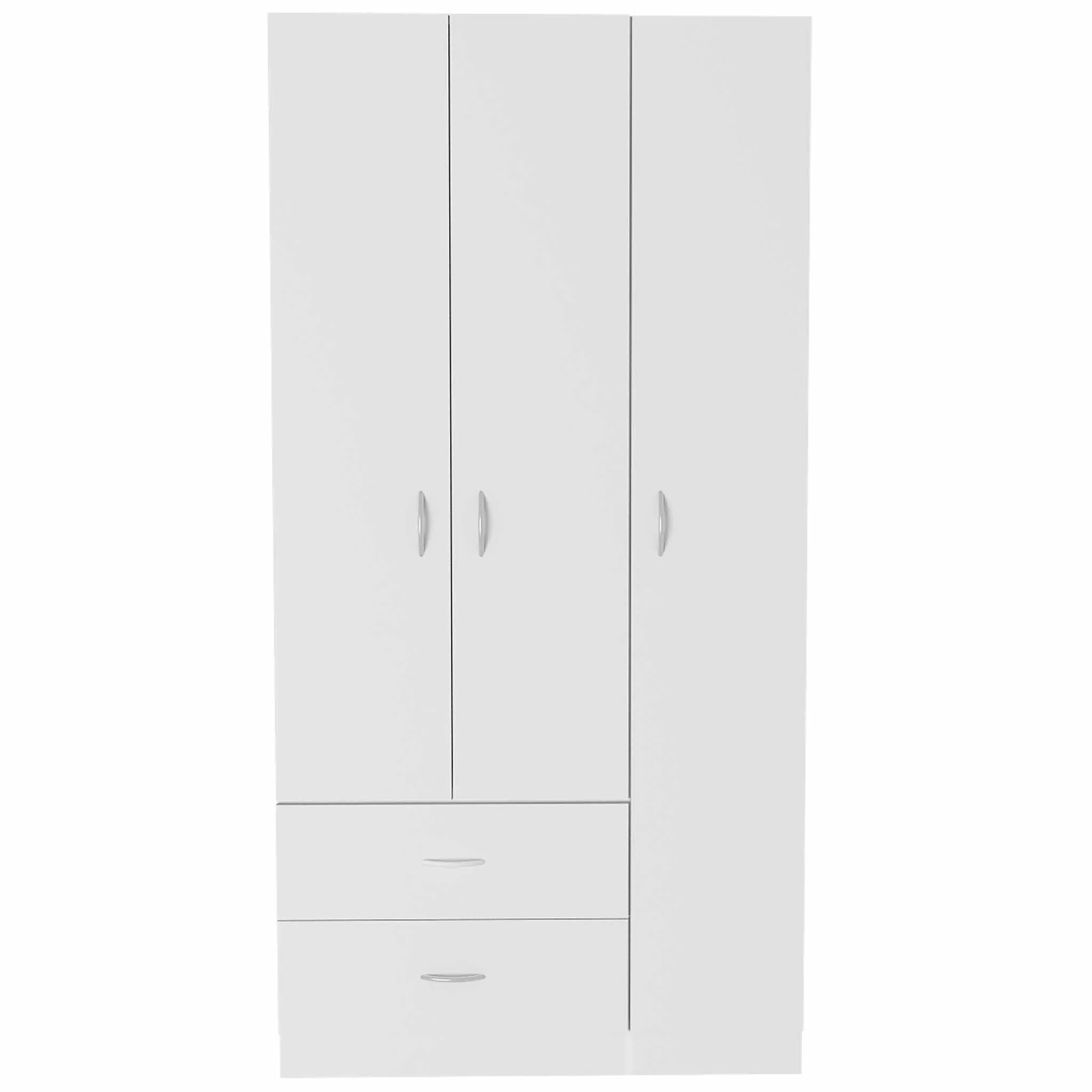 35.4 Modern Three-door Armoire with Drawers, Shelves and Hanging Rod for Bedroom