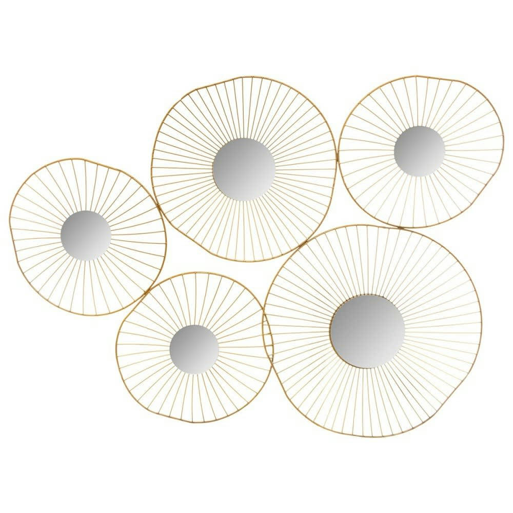 - Décoration murale métal 5 miroirs or