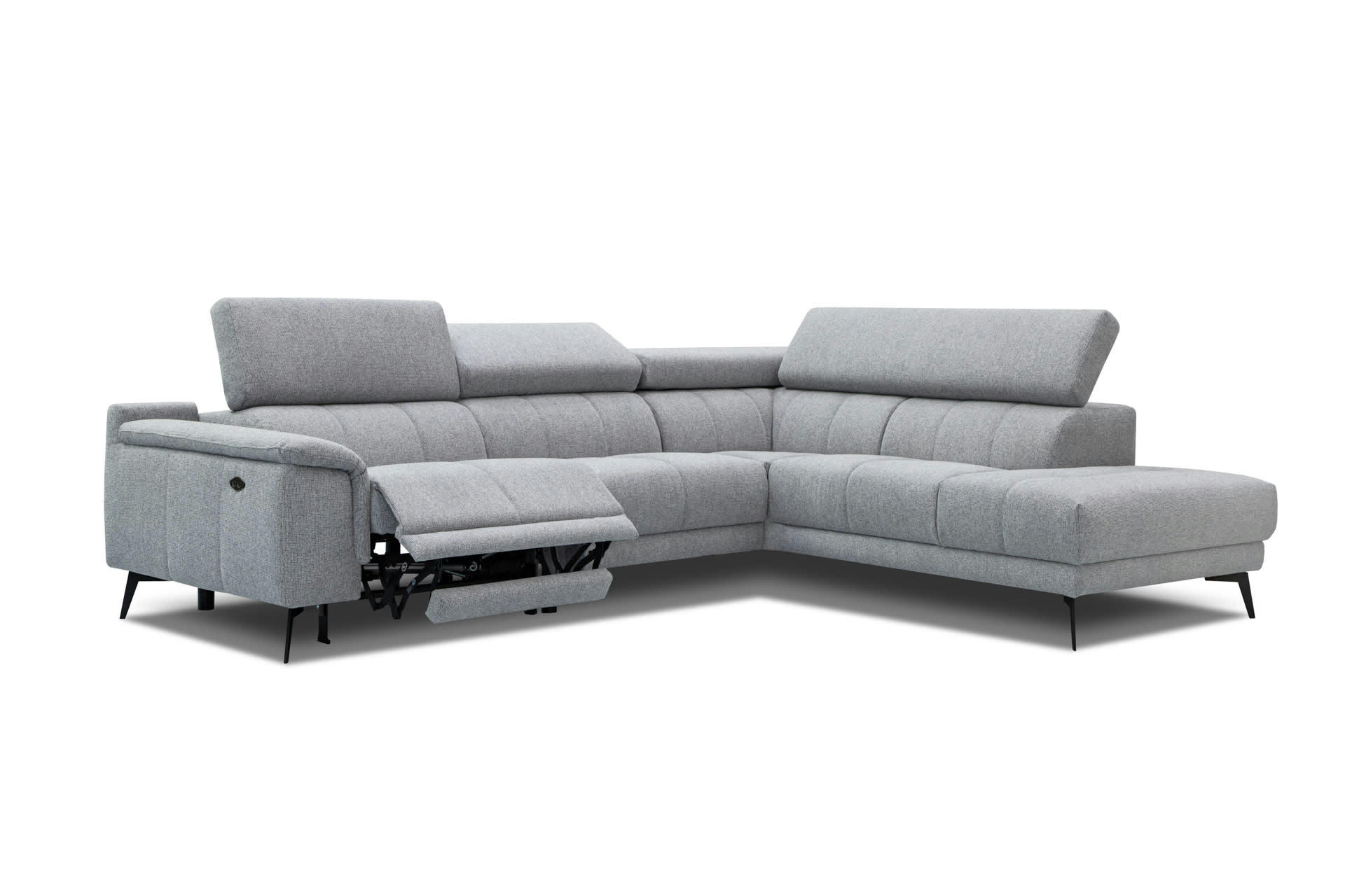 FIERO - Canapé d'angle droit 5 places relax électrique tissu gris clair