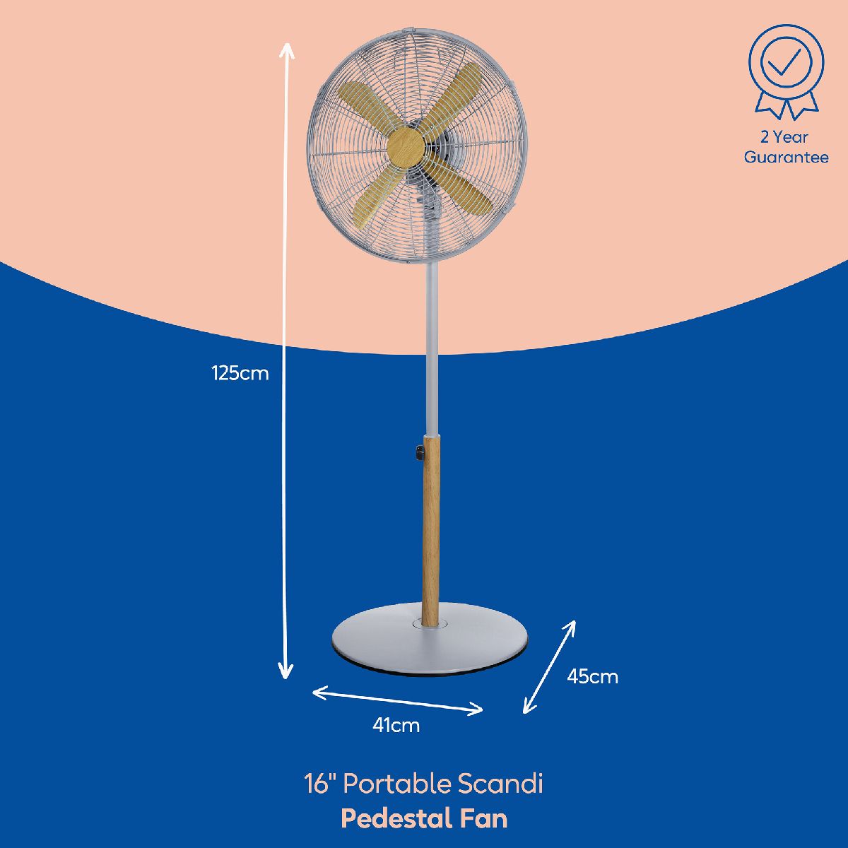Russell Hobbs 16" Pedestal Fan Electric Cooling with Scandi Wood Effect RHMPF1601