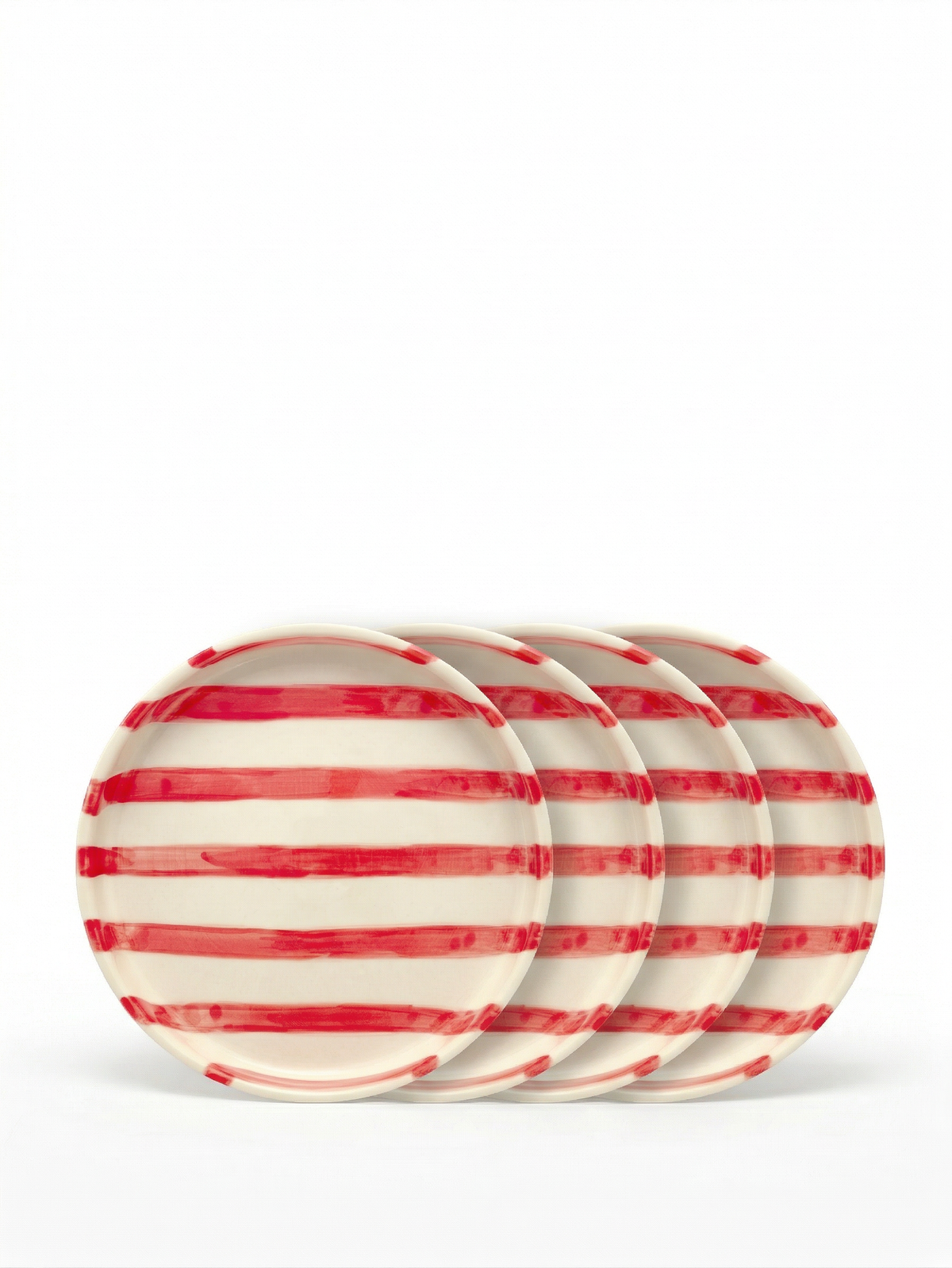 vtwonen - Gebaksbord - Strepen - Rood - Keramiek - 13cm - Set van 4