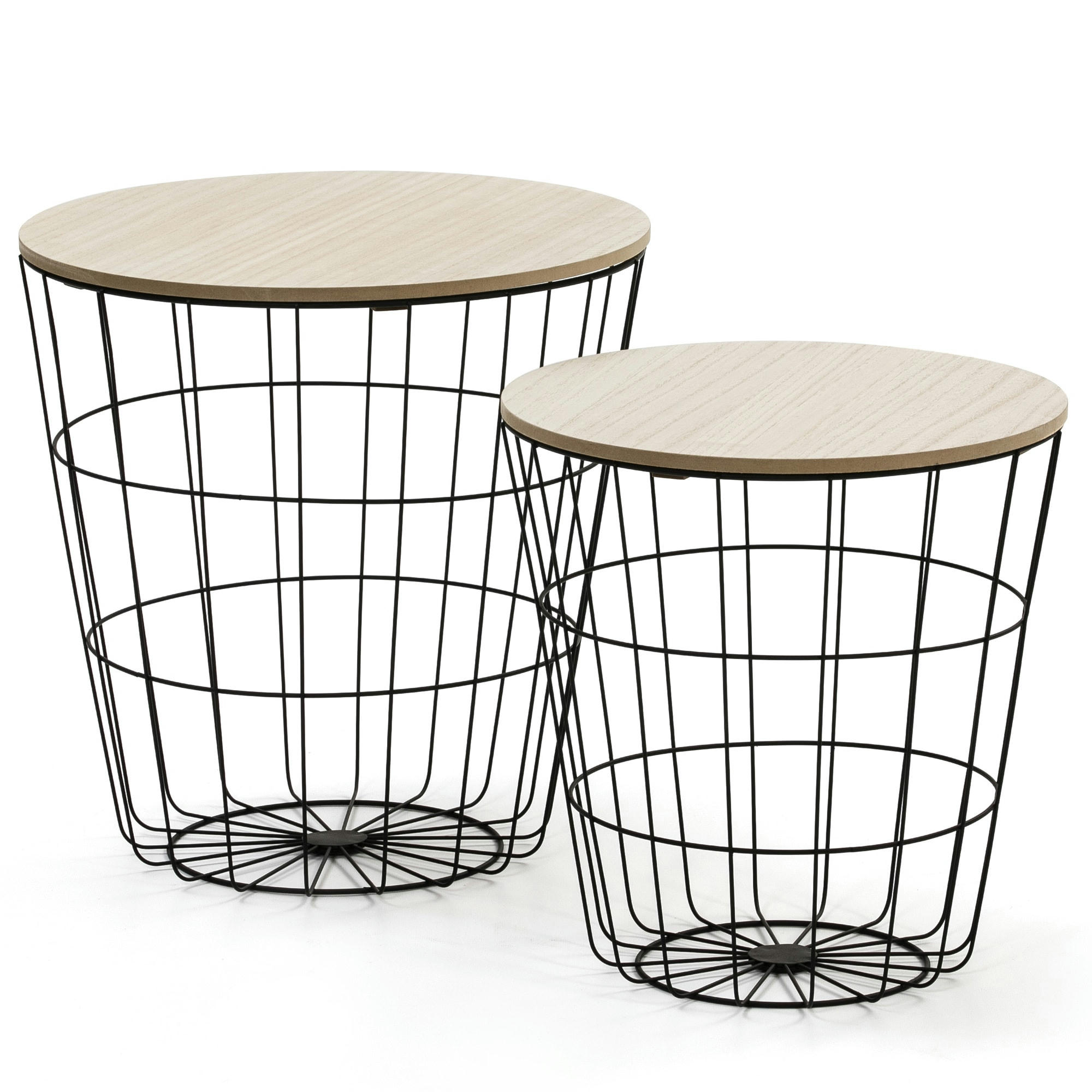 EVEREST - Set de 2 Tables basses, plateau en placage de bois naturel
