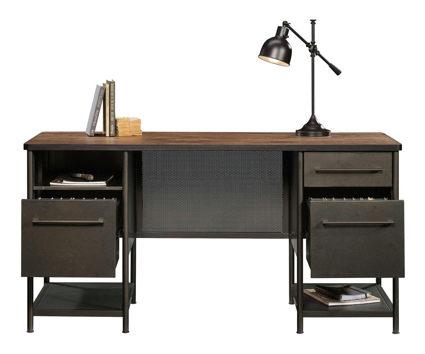 Sauder Boulevard Café Home Office Executive Desk With File Drawers, Vintage Oak Finish