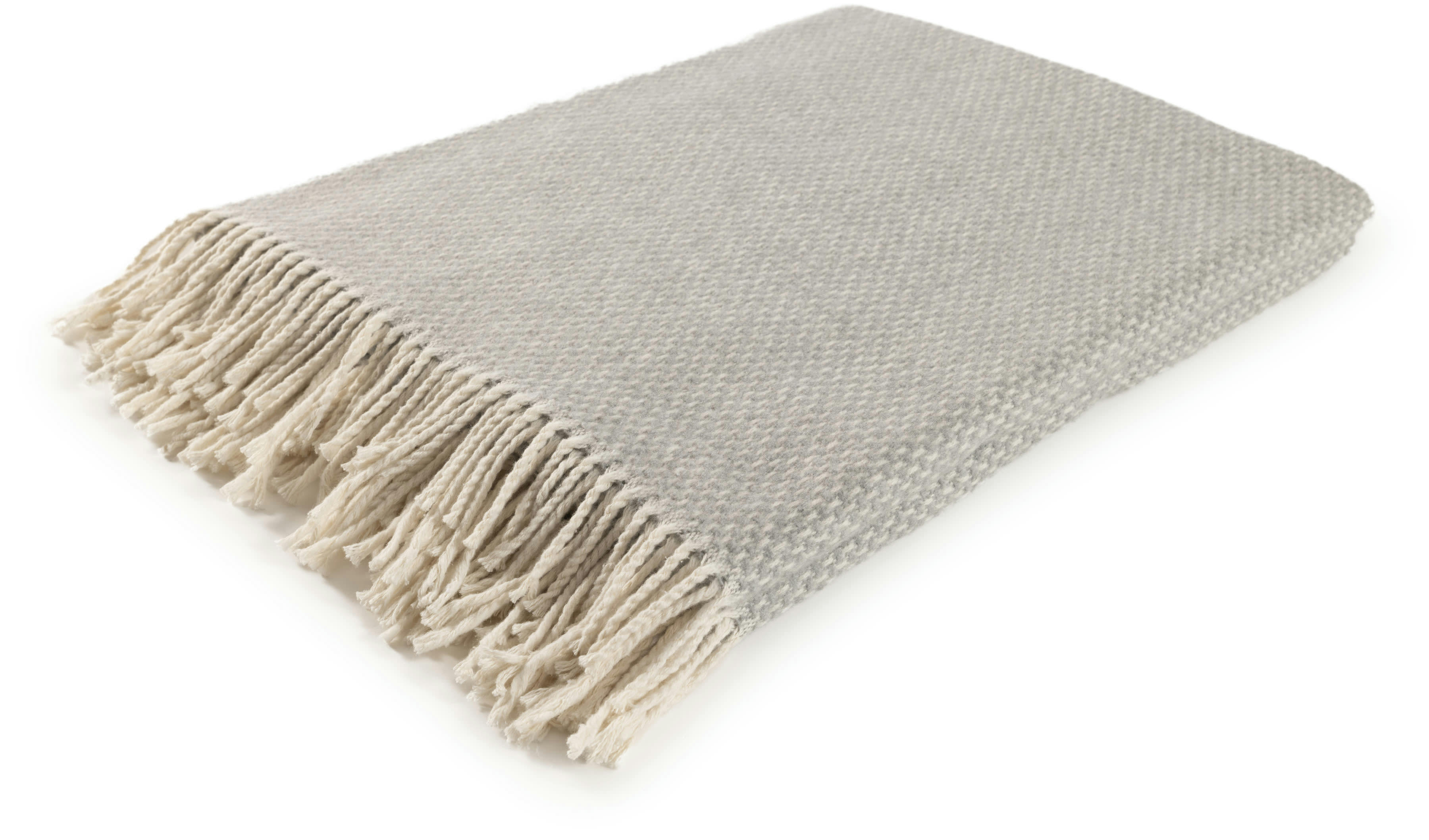 JANIS - Plaid gris clair avec franges coton recyclé OEKO-TEX®- 200x150
