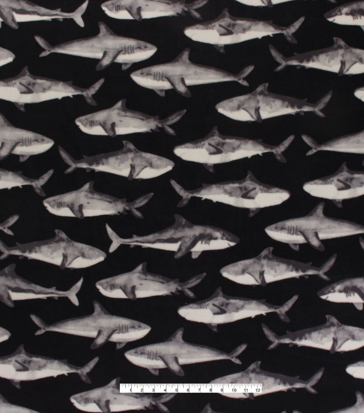 Sharks on Black Anti Pill Fleece Fabric