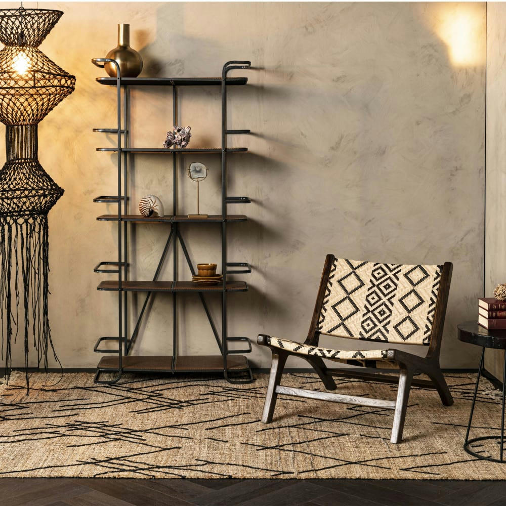 LANDA - Fauteuil lounge aux motifs ethniques beige