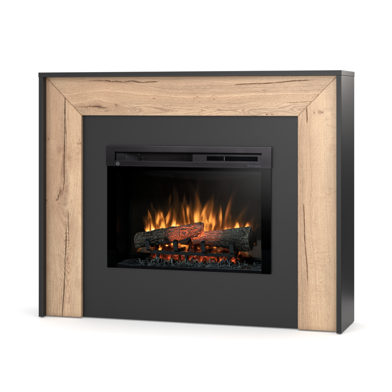 Kominek elektryczny ścienny 26" XHD 1400W grzewczy czarny, dąb Warmtec Zuni