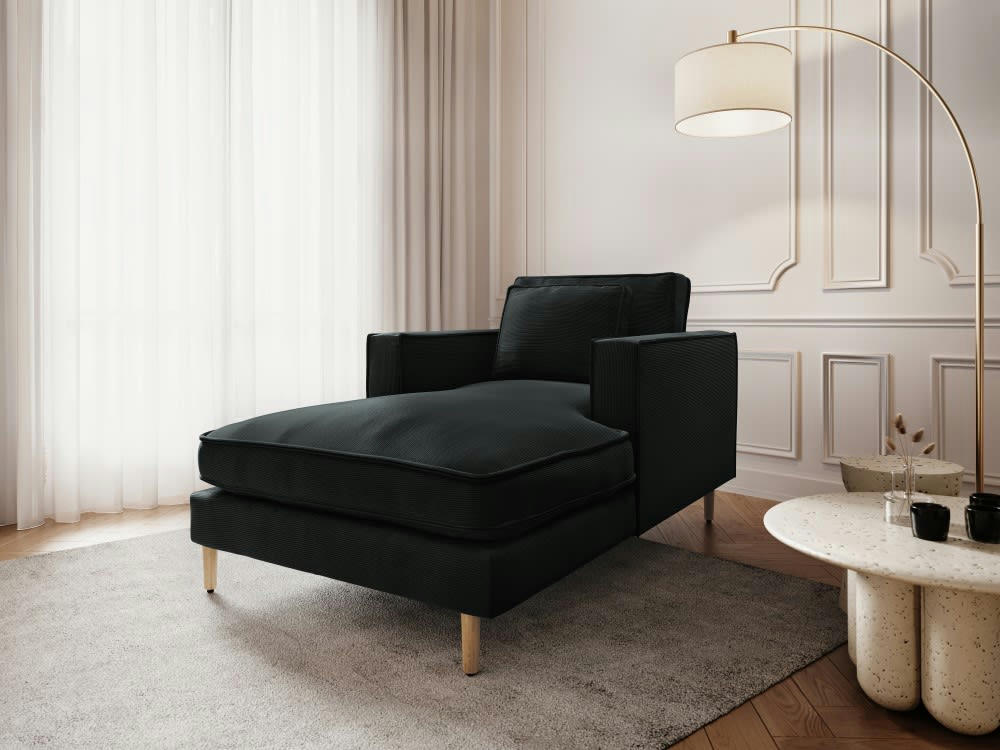 ALEXIS - Méridienne 1 place en tissu structuré noir