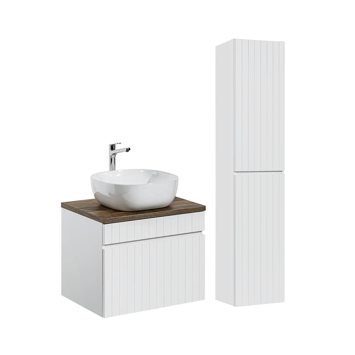 - Ensemble meuble simple vasque 60cm et colonne stratifiés blanc