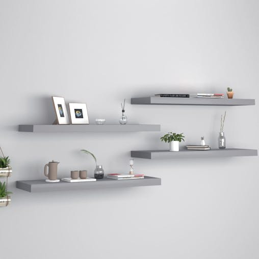 NNEVL Floating Wall Shelves 4 pcs Grey 80x23.5x3.8 cm MDF