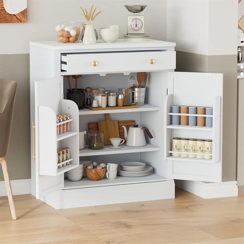 Freestanding Kitchen Pantry Cabinet Combo/Single Kitchen Pantry, Tall Kitchen Hutch with Storage Drawers and Adjustable Shelf