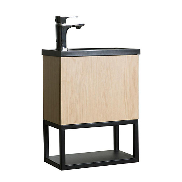 Meuble lave-mains NOVA suspendu métal et bois avec vasque en résine 40x50cm