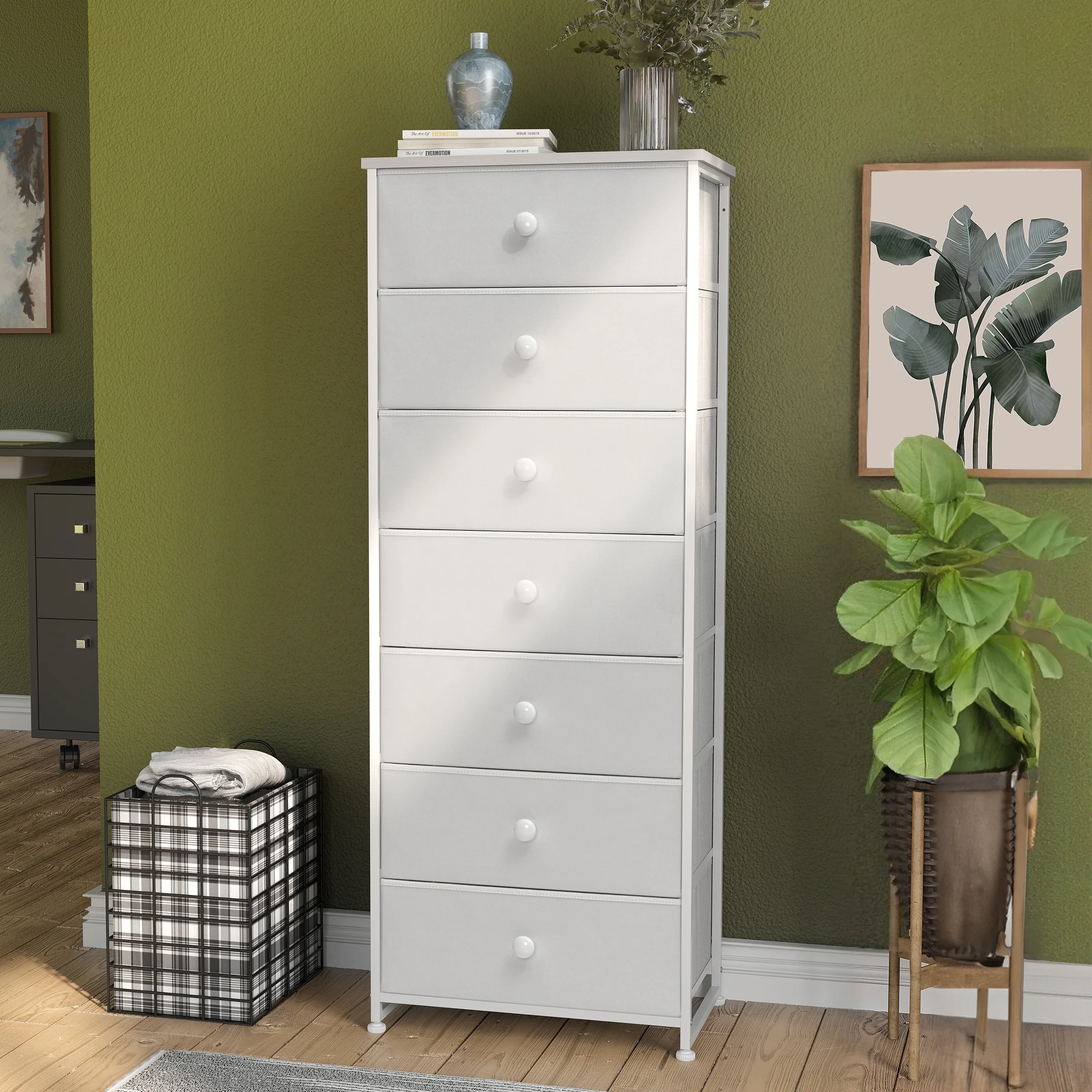 7 Drawers Chest Furniture Storage Tower Organizer Unit for Bedroom