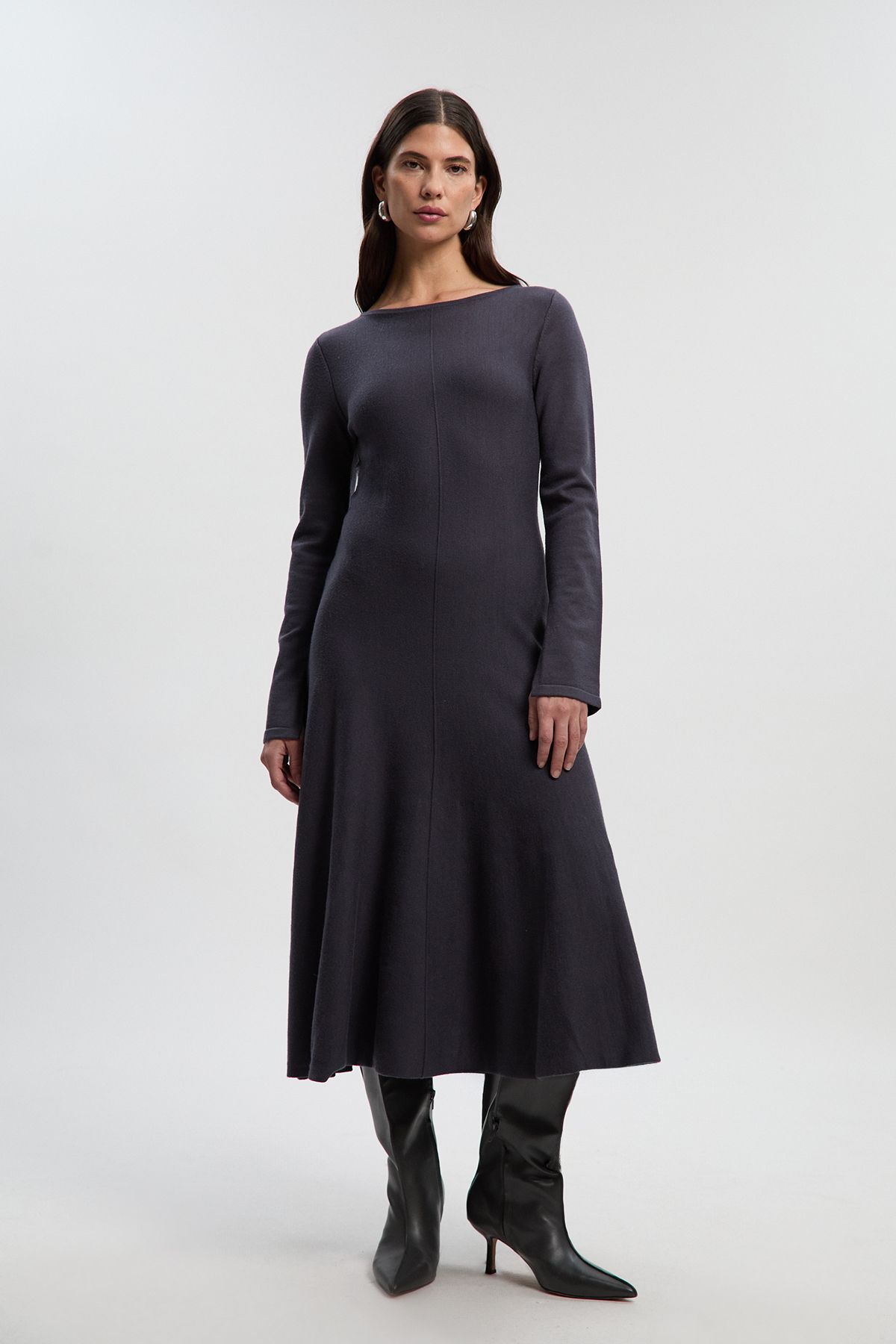 KarenMillen Compact Knit Wool Look Full Skirt Midi Dress