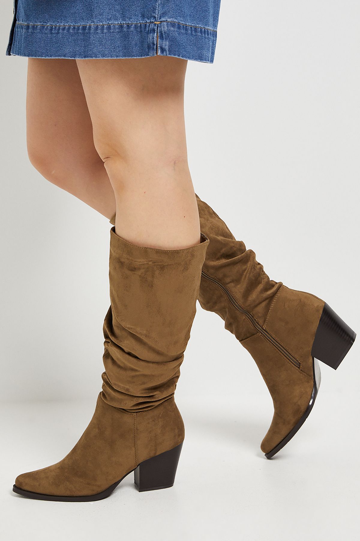 Dorothy Perkins Lessie Faux Suede Ruched Western Calf Boots