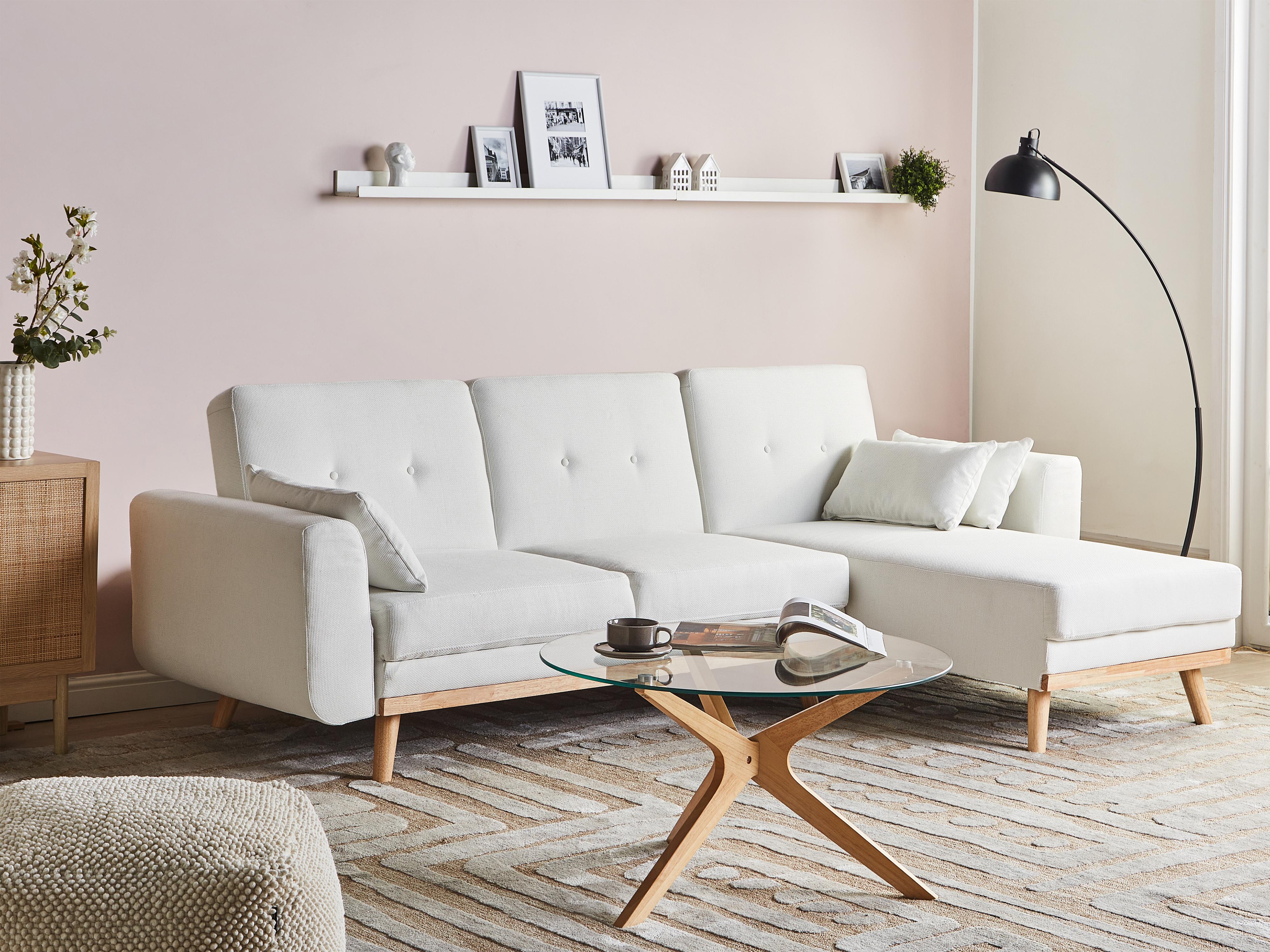 Corner Sofa Bed 3 Seater KAARINA Fabric White Left Hand