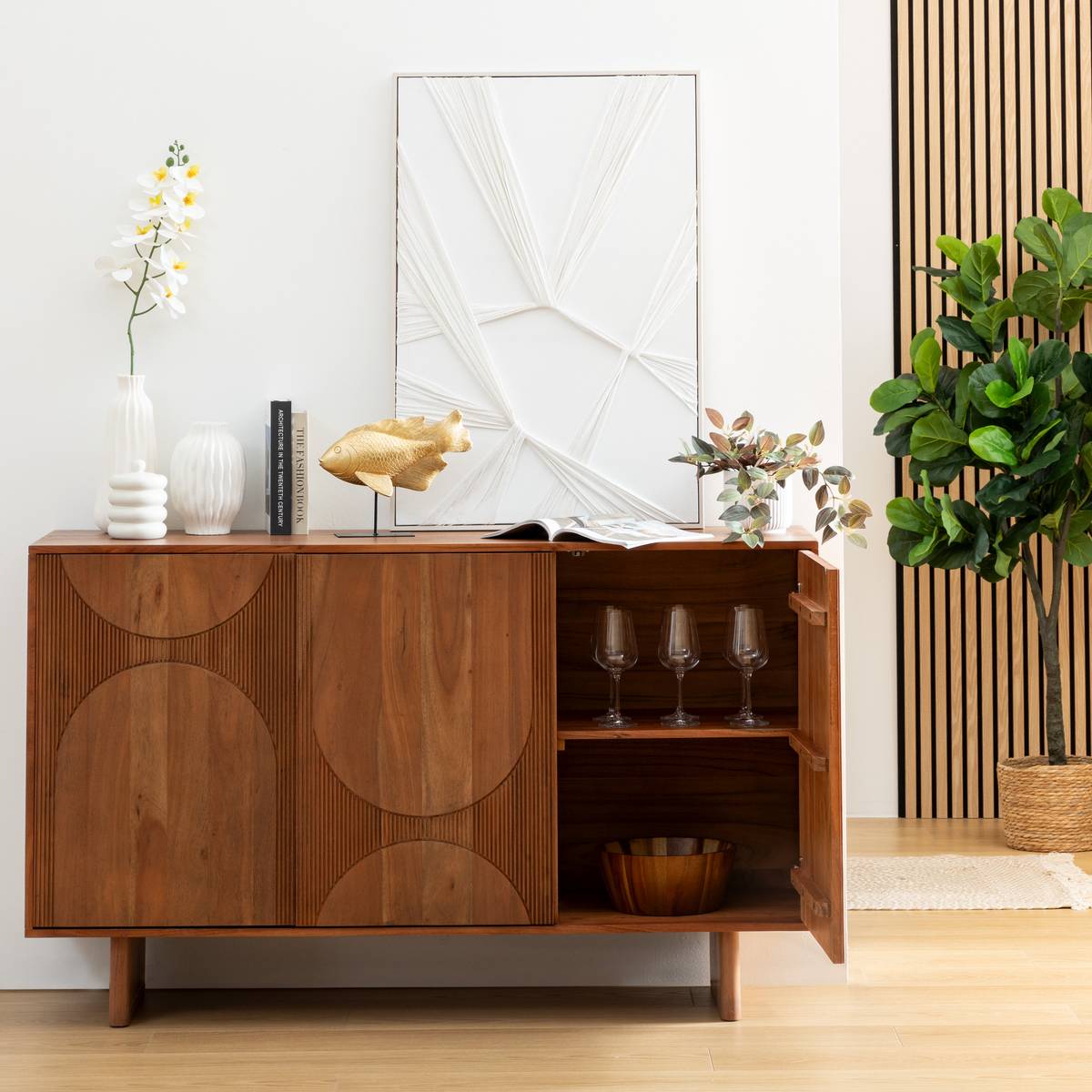 3-door buffet "Nanda" Acacia, Brown, 150x90.5 cm
