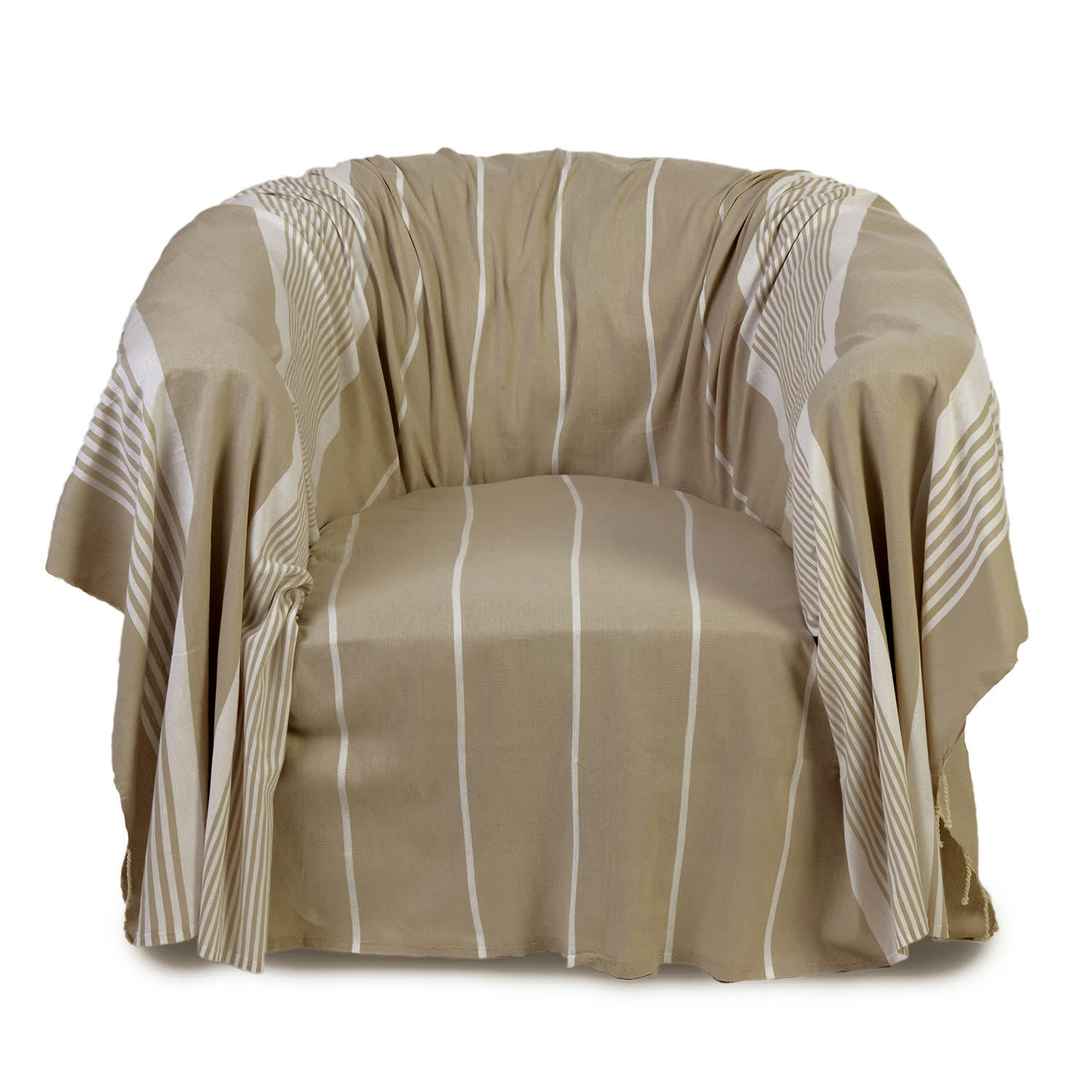 - CASABLANCA - Jeté de fauteuil coton écru et rayures blanches 200 x 200