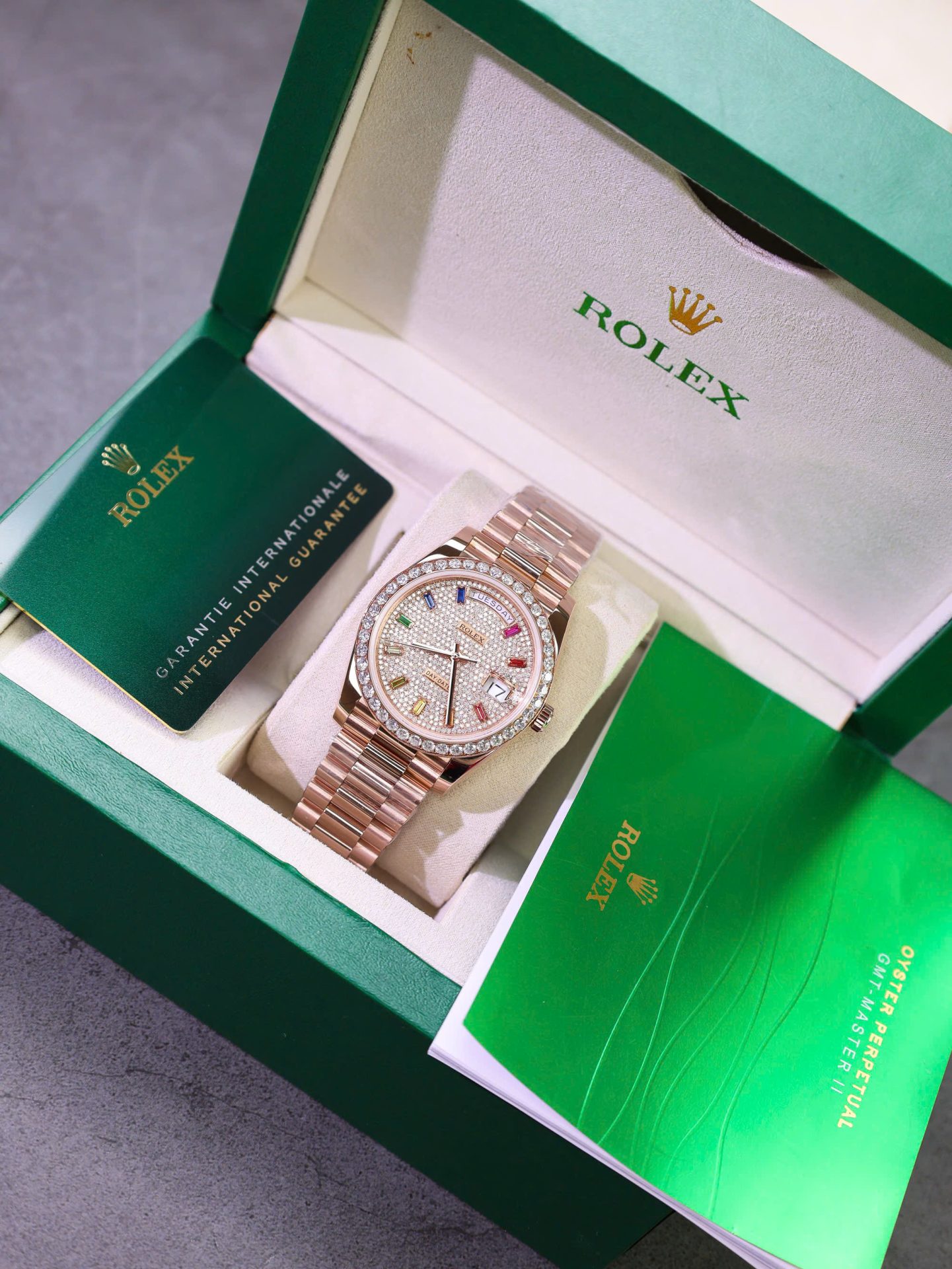 Rolex Day-Date RG Plated Gem-set Bezel Diamond Dial 40mm Super Clone