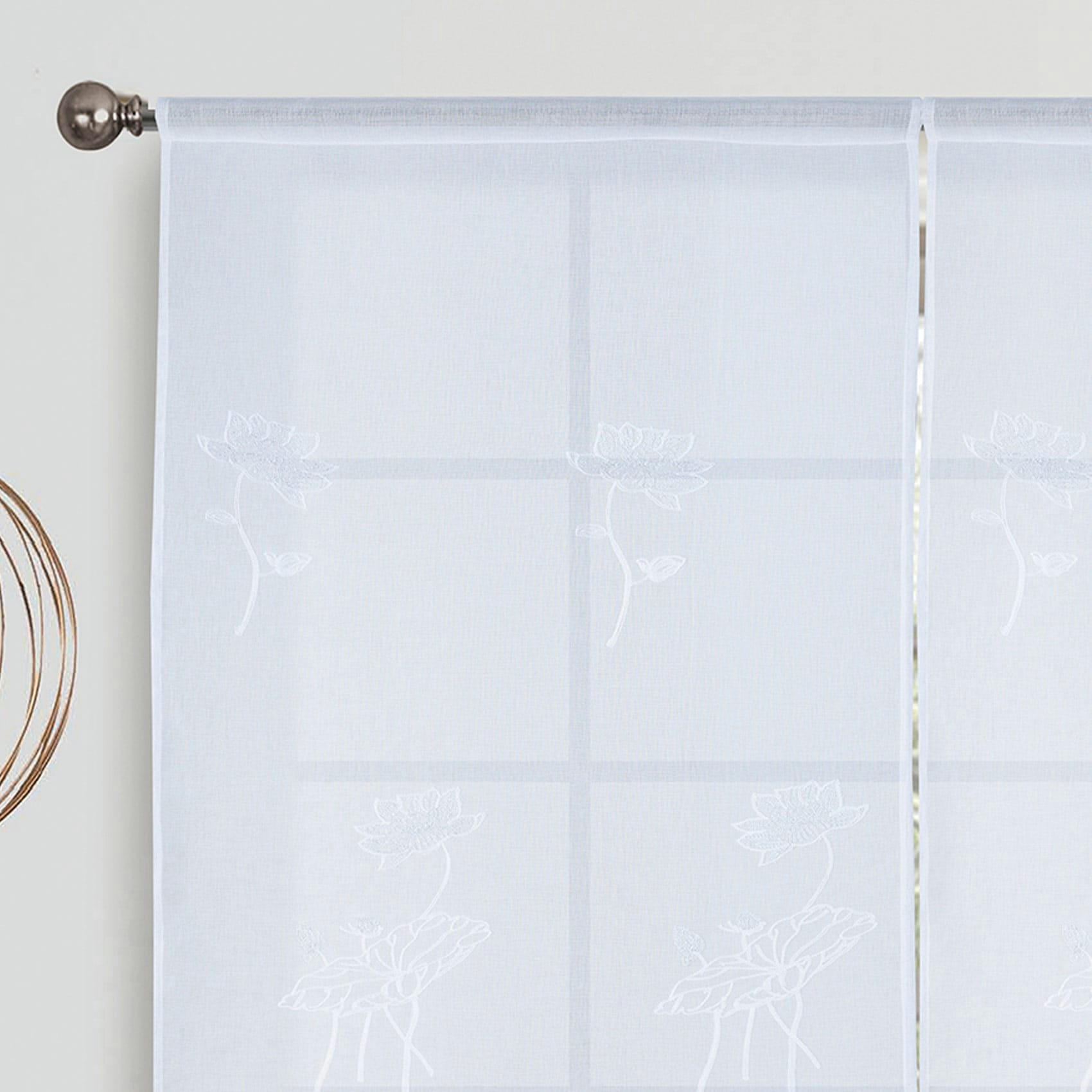 - Paire de vitrages brodée à fleurs polyester blanc 60x120 cm