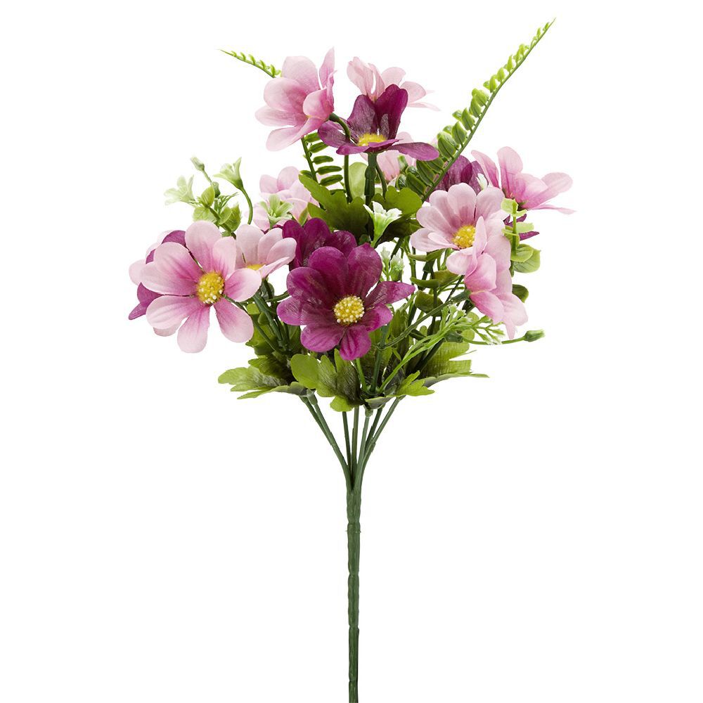 Piquet pâquerette H27 cm violet rose - Fleur artificielle 22 têtes