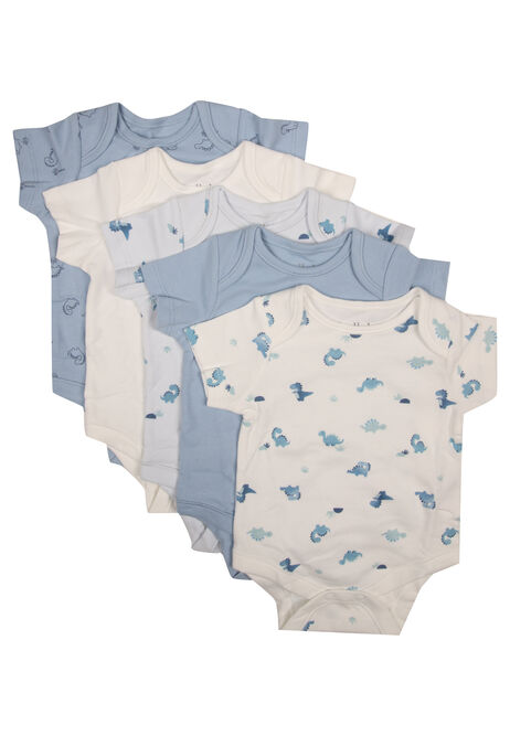 Baby Boys 5pk Blue Dinosaur Print Bodysuits