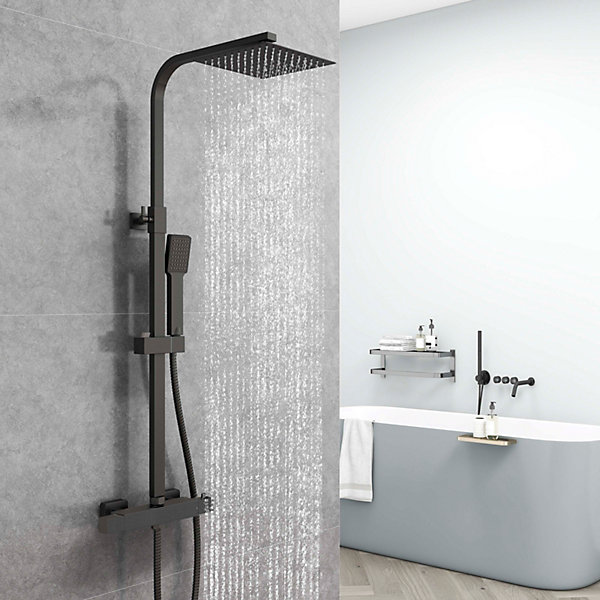 Colonne de douche thermostatique 200mm, kit carré noir AICA