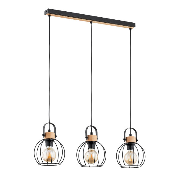 Lampa wisząca czarna-jasne drewno KALIKS 3xE27x15W wym: 90x9x75 cm Alfa