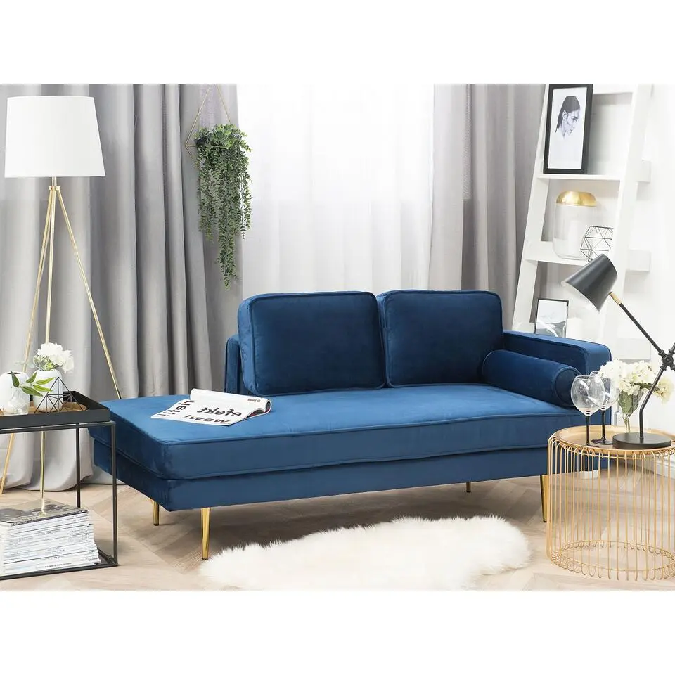 MIRAMAS - Chaise longue - Blauw - Rechterzijde - Fluweel