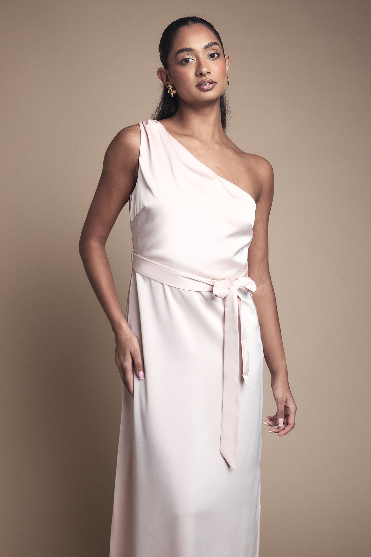 Oasis One Shoulder Satin Maxi Bridesmaid Dress