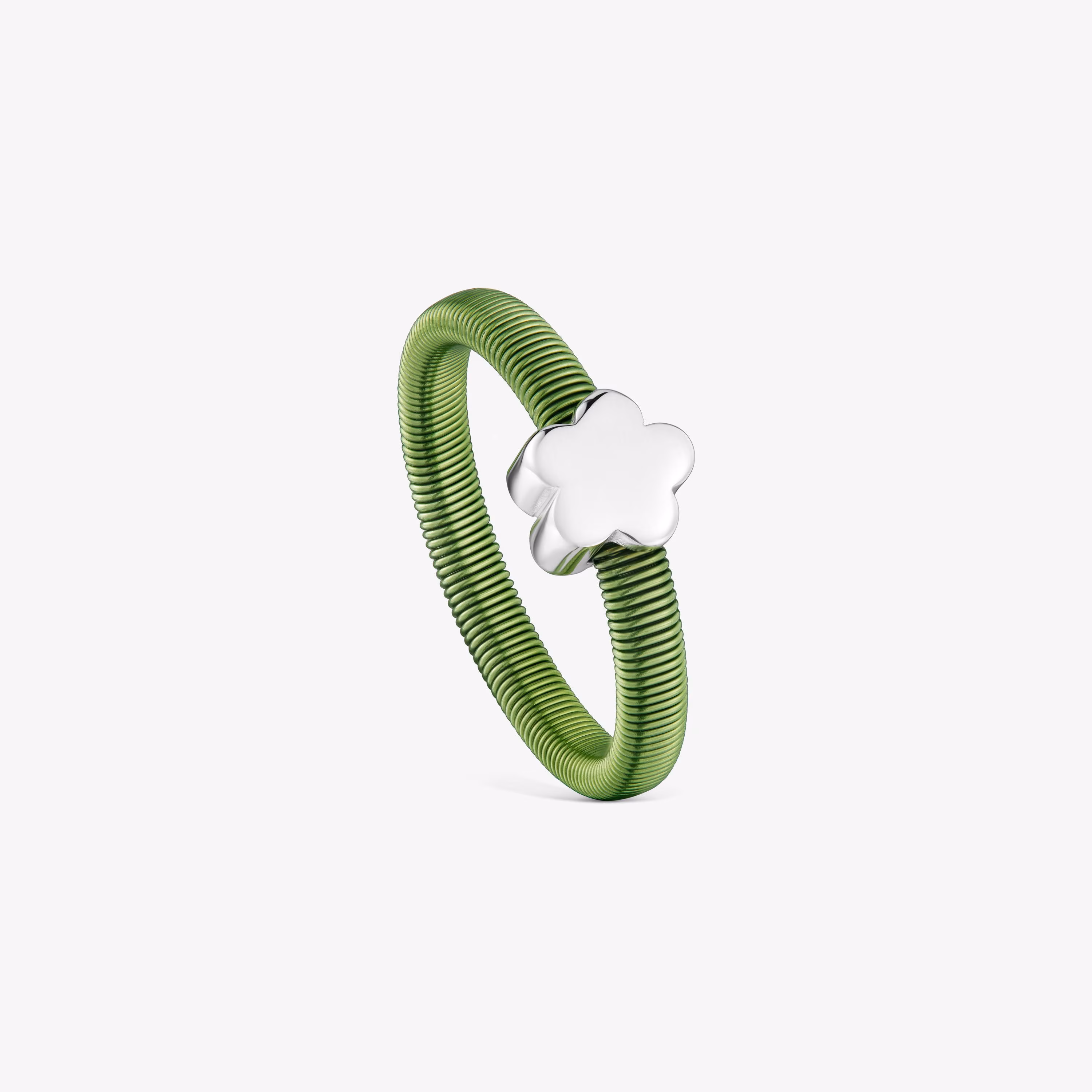 Anillo flor de plata y acero verde TOUS Mesh Tube