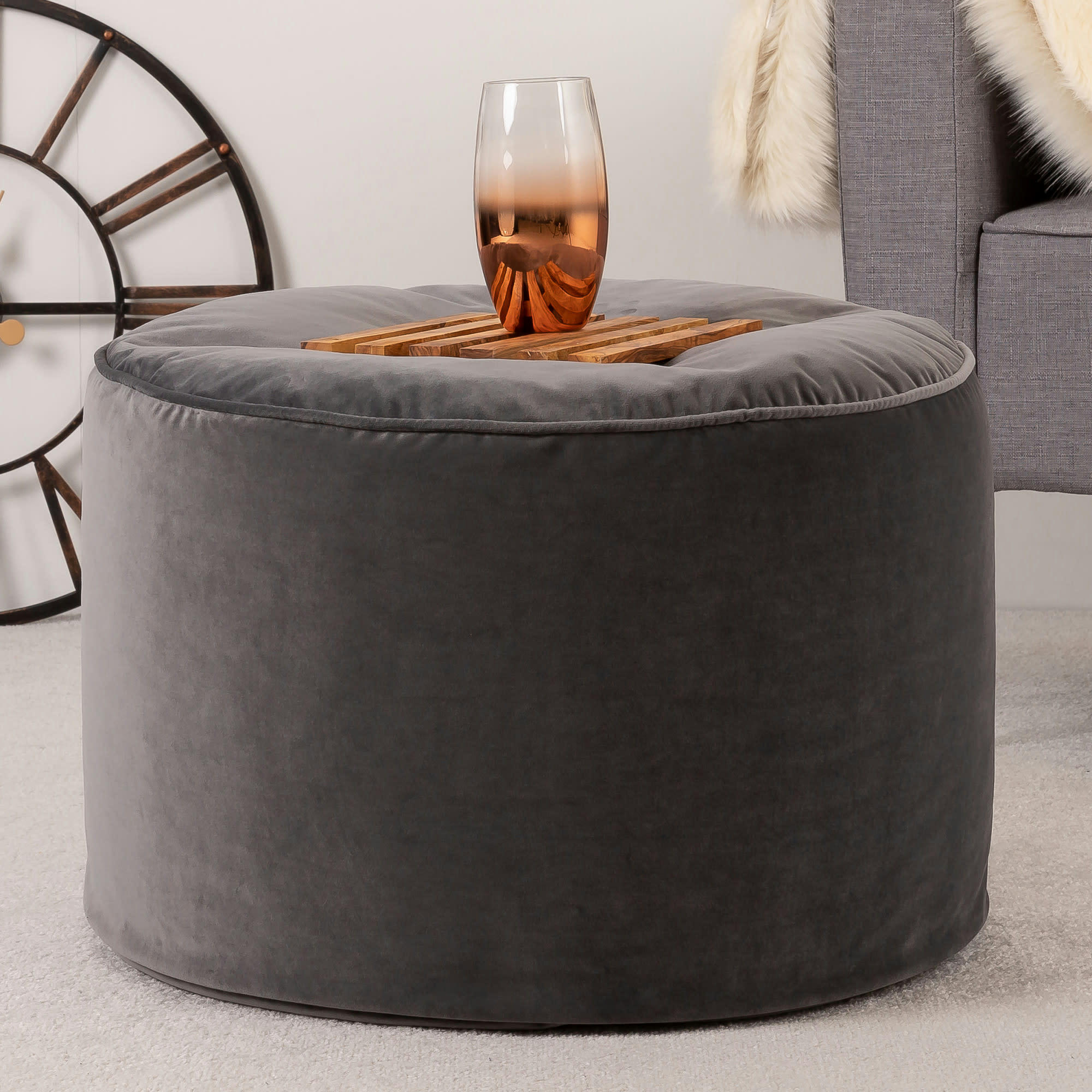 - Pouf velours gris anthracite