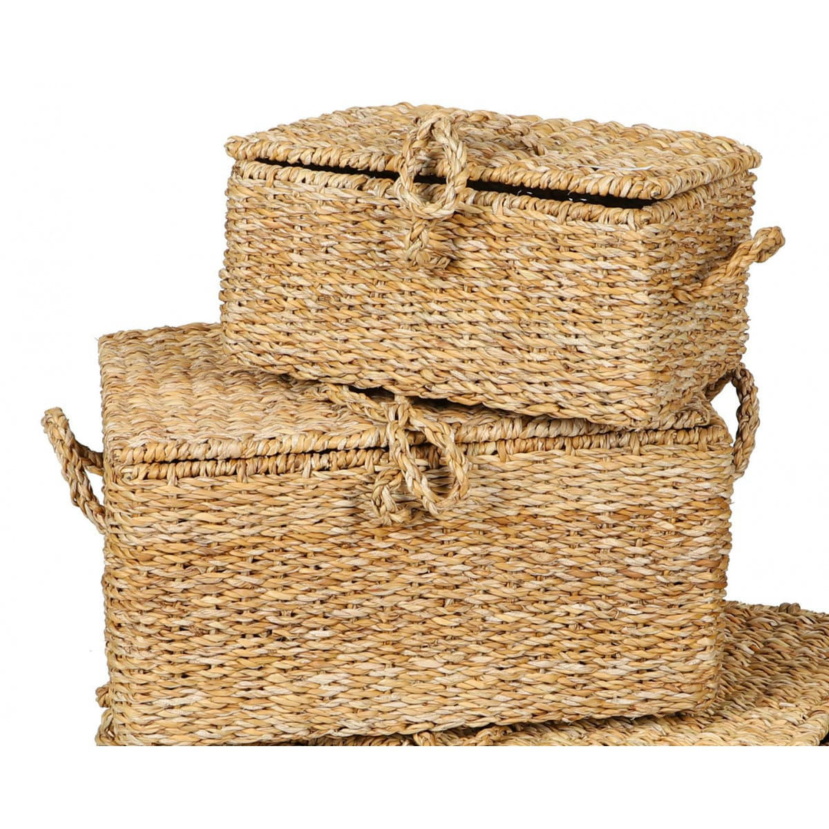 - Set de 3 malles en jacinthe d'eau tressée - 50x34x25cm