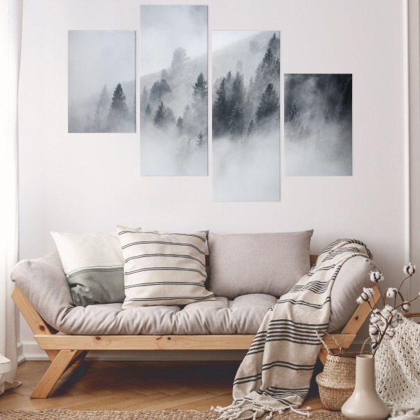 Obraz 4-Częściowy Las We Mgle Widok 3D 80x50cm