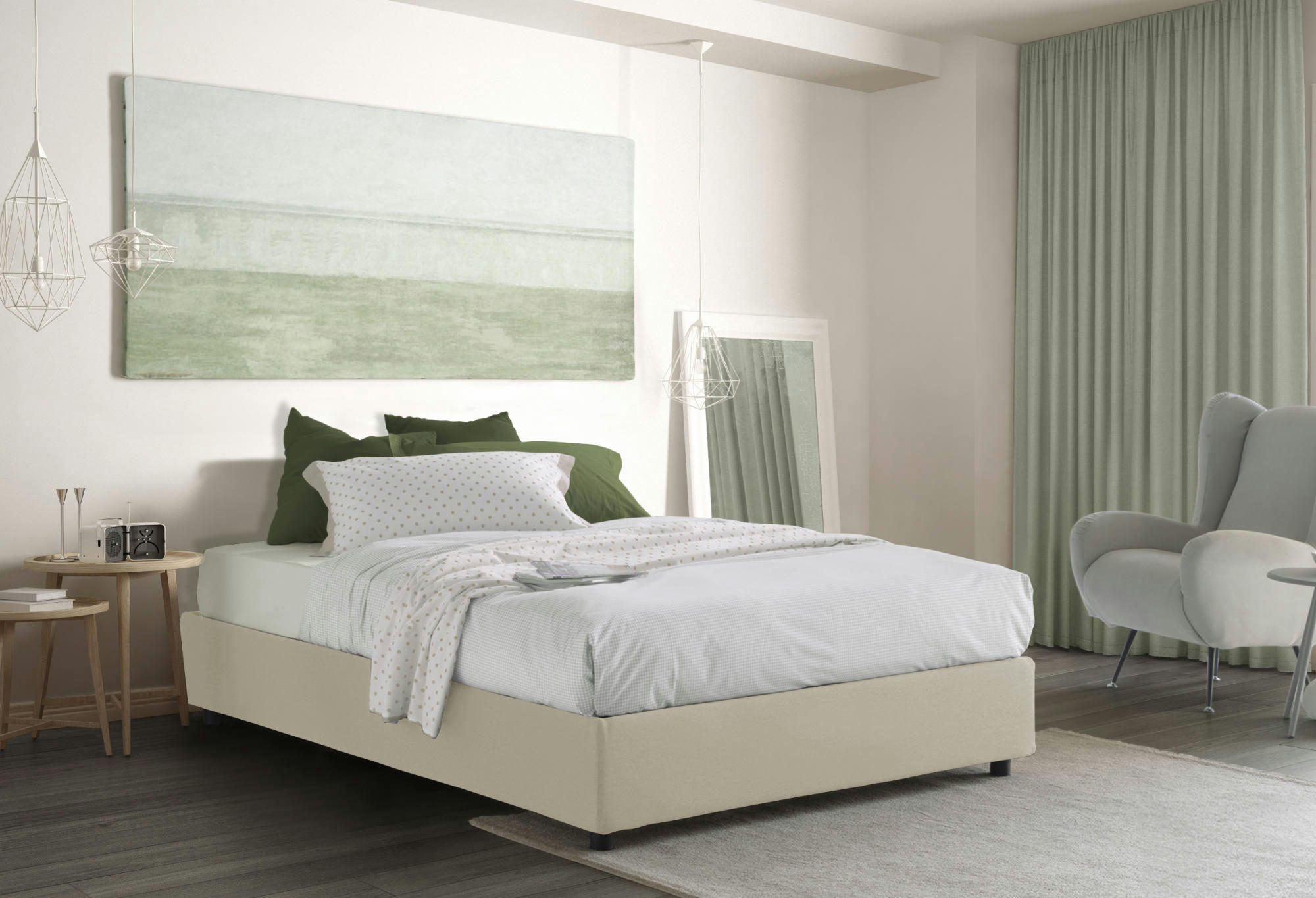DCISTAN - Lit coffre en tissu 160x190 beige