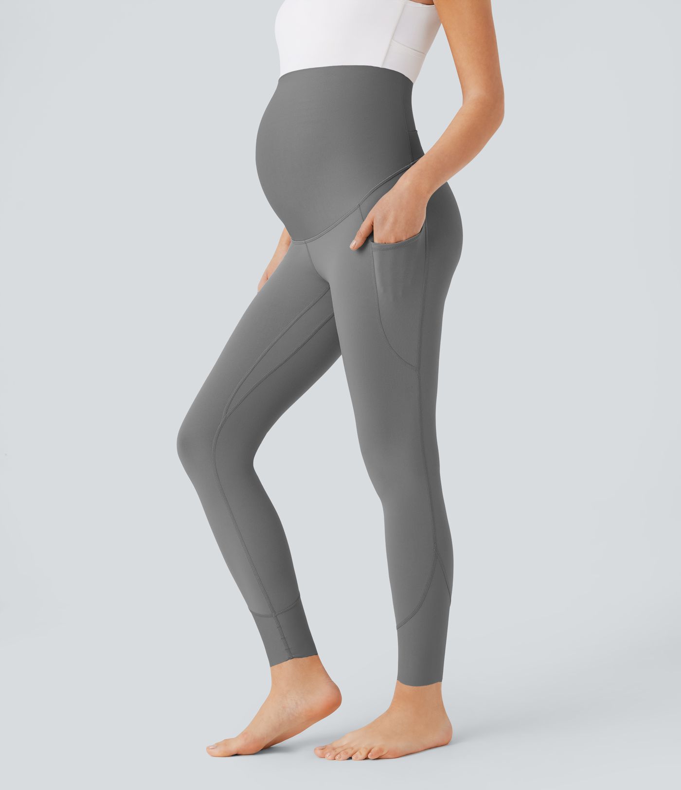Legging de yoga de maternité Softlyzero™ 7/8 ultra taille haute avec poches latérales et dos croisé - Protection UV UPF50