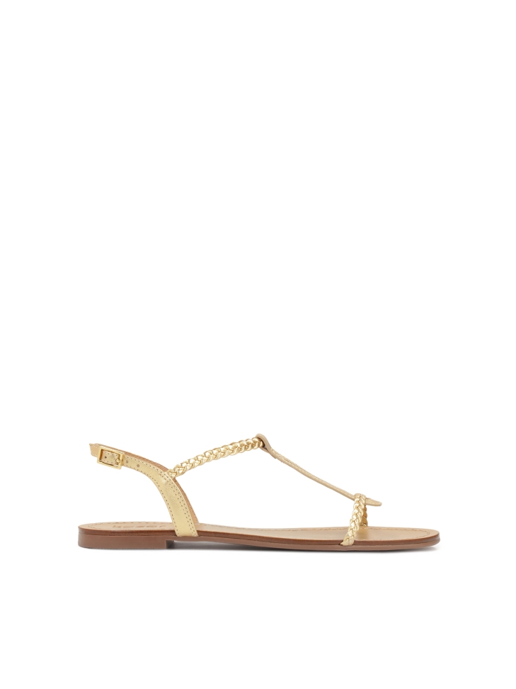 Gold sandals on a flat sole