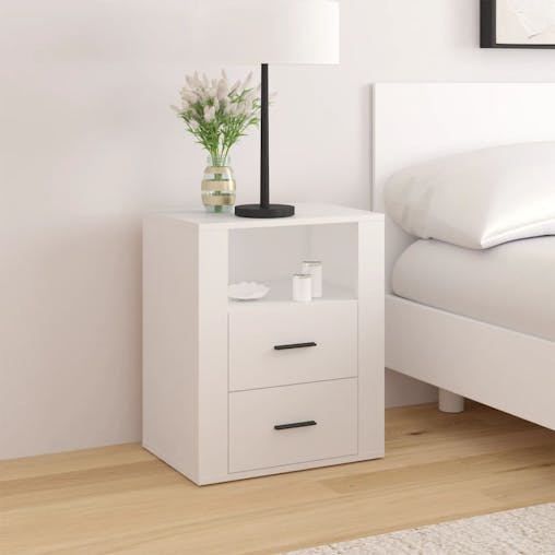 NNEVL Bedside Cabinet White 50x36x60 cm Engineered Wood