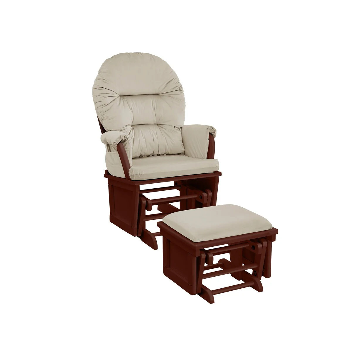 Suite Bebe Madison Glider and Ottoman Espresso Wood and Beige Fabric