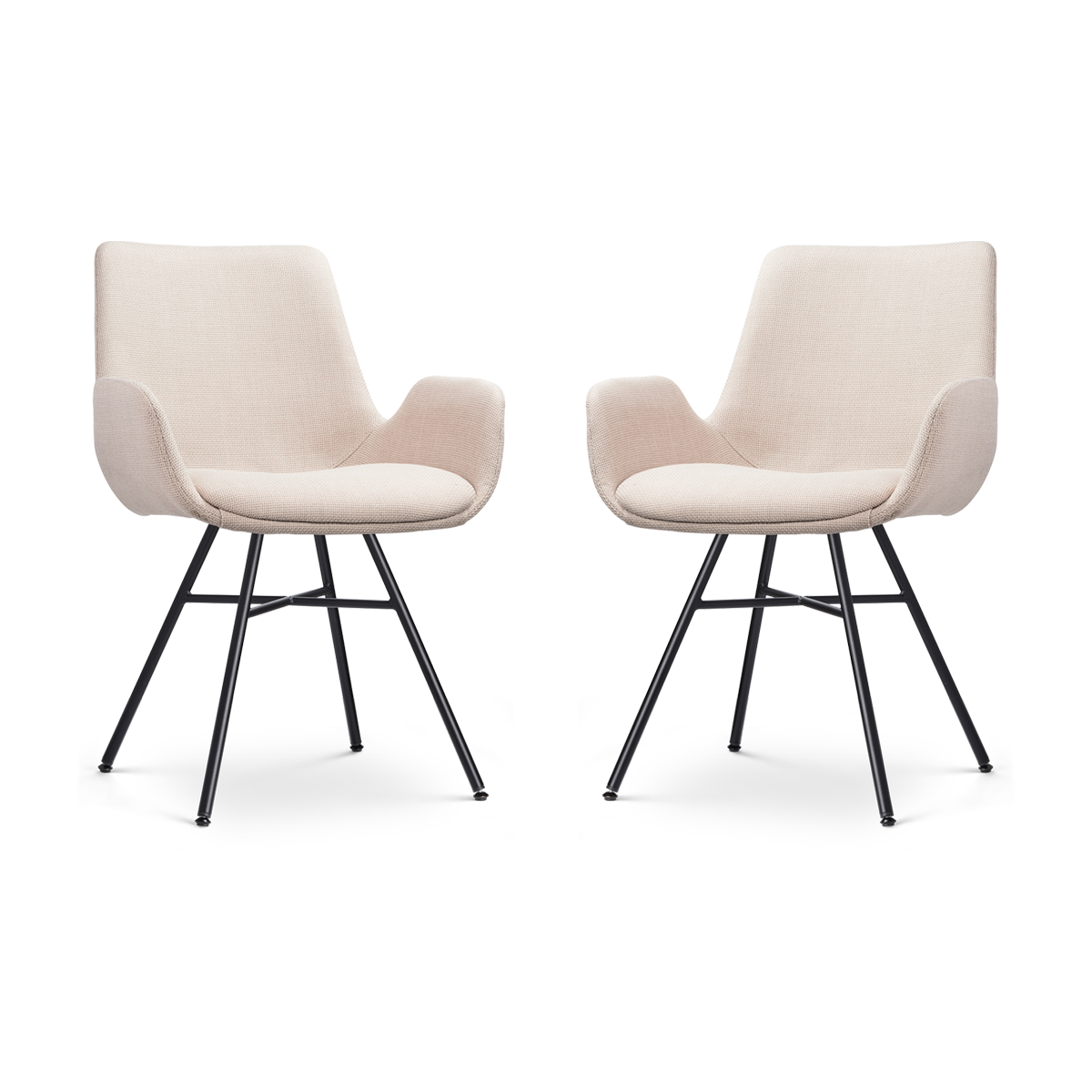 Nolon Noa-Eef Eetkamerstoelen Set van 2 - Beige - Zwarte Poten