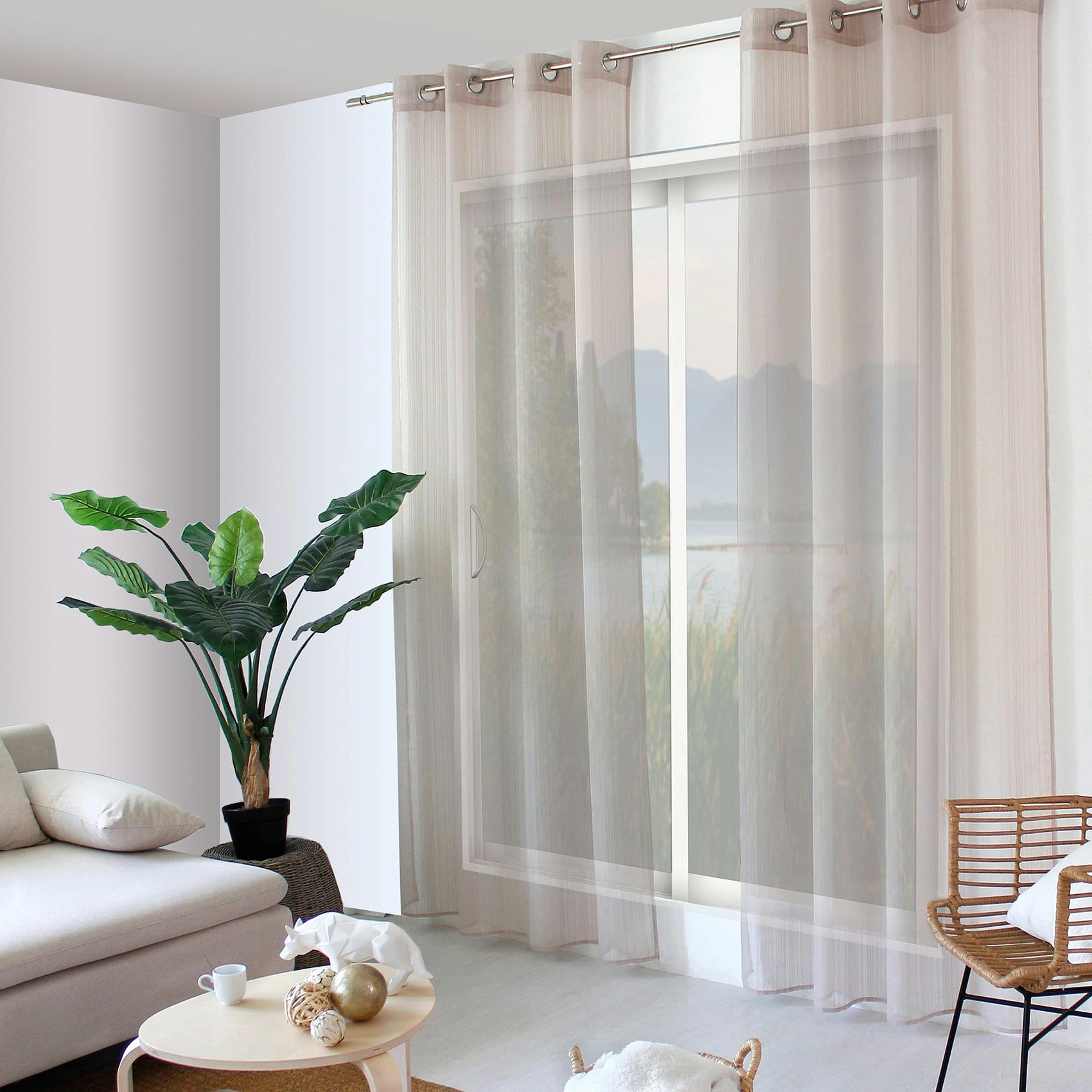 - Voilage tamisant à bande tissée polyester naturel 140x240 cm